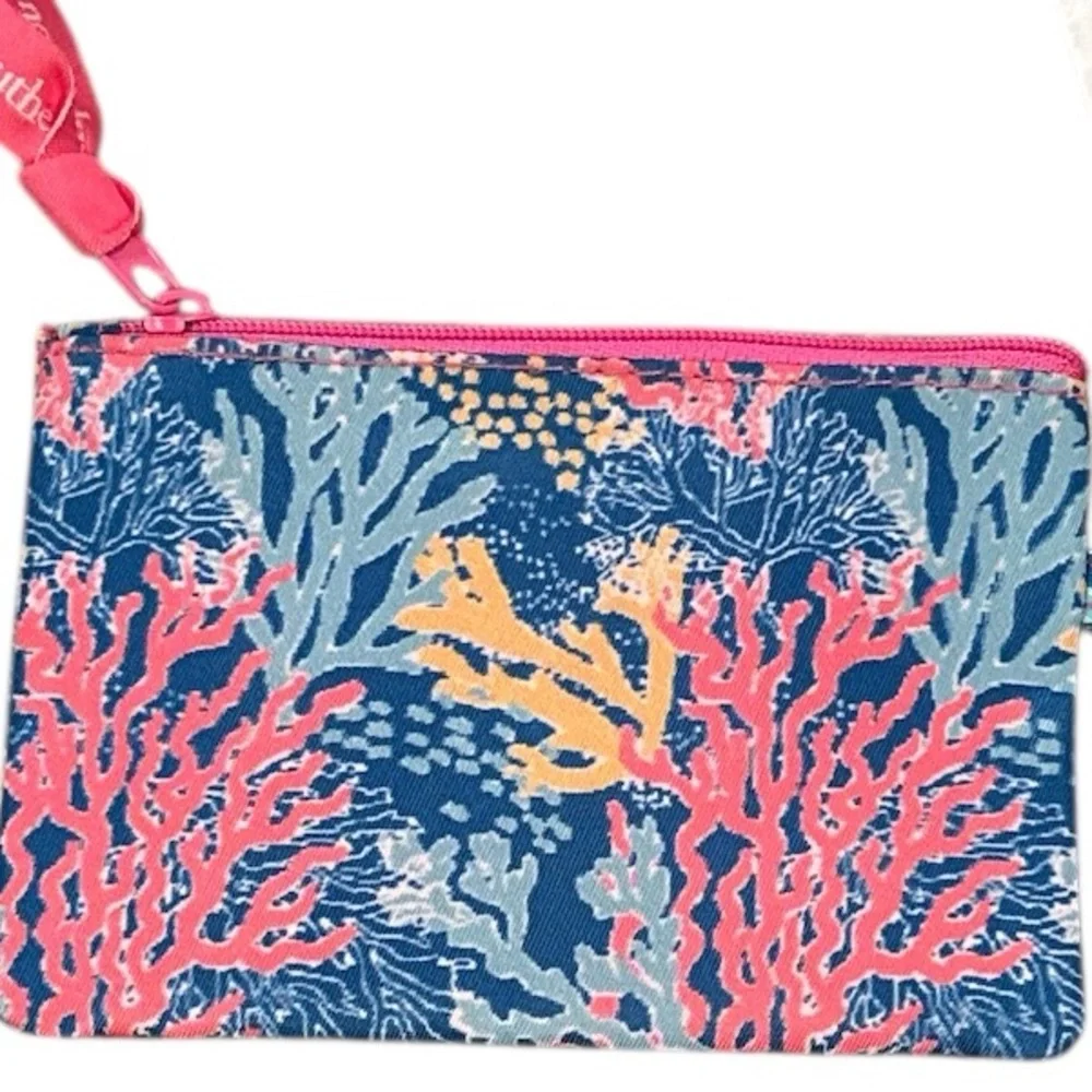 SIMPLY SOUTHERN KEY RING ID CARD HOLDER REEF PRINT PINK BLUE COIN PURSE